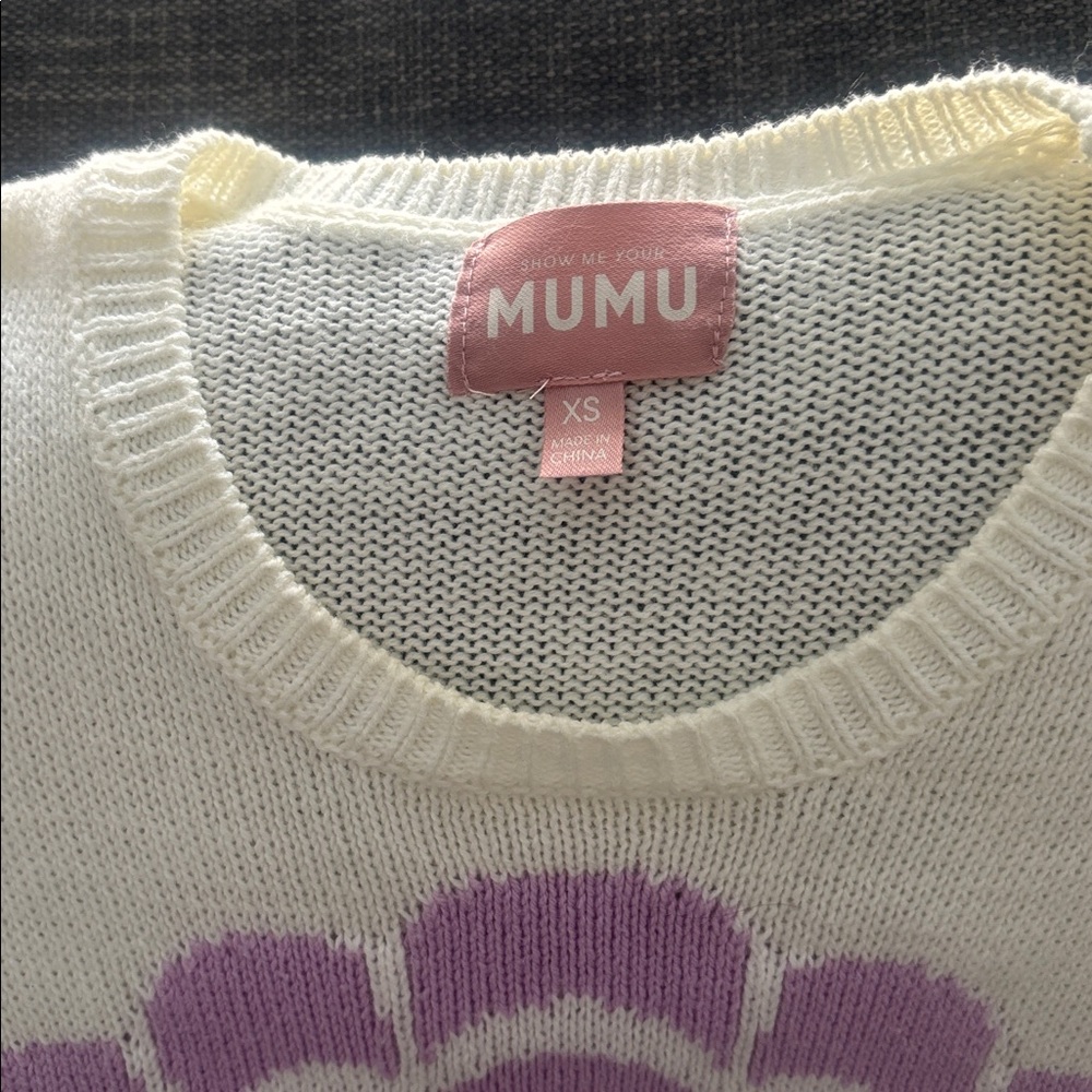 MUMU Cream Sweater with Purple Shell Design - Picture 2 of 6